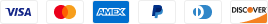 Zahlungsanbieter-Logos in einer Reihe: Visa, Mastercard, American Express, PayPal, Diners Club und Discover.