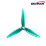 Dreiarmiger 5-Zoll FPV‑Drohnenpropeller in transparentem Türkis mit zentraler Aufnahmeöffnung auf weißem Hintergrund, Gemfan-Logo oben rechts.