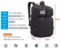 Schwarzer 3P-Taktikrucksack aus 900D Oxford-Gewebe mit US-Flaggen-Patch, MOLLE-Gurtung und mehreren Reißverschlussfächern, daneben Produktinfos (Outdoor, wasserdicht/atmungsaktiv) und Abmessungen 30×30×50 cm mit Hinweis auf 1–3 cm Messabweichung.