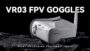 Weiße VR03 FPV-Drohnenbrille von BETAFPV liegt auf dunklem, felsigem Untergrund; darüber großer Schriftzug VR03 FPV GOGGLES und der Slogan START RECORDING EXCITING FLIGHTS