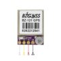 Kleines rechteckiges BZ-121 GPS-Modul mit Metallabschirmung und Aufkleber ‚BZ&NSS BZ-121 GPS‘ inklusive Barcode; darunter violette Leiterplatte mit vier goldenen Kontakt-Pads, farblich markierten Leitungen und Beschriftungen RX (grau), TX (gelb), 5V (rot) und GND (schwarz) sowie einem runden Metallbauteil an der rechten Seite.