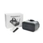 Grau-schwarze FPV-Brille EMAX Transporter 2 mit zwei Antennen, Kopfband und der Produktverpackung im Hintergrund.