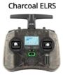 Transparente Charcoal Radiomaster Pocket ELRS Drohnen-Fernbedienung mit T‑förmiger Antenne, zwei Steuerknüppeln, sichtbarer Elektronik, mittigem LCD-Display mit der Aufschrift POCKET und grün beleuchtetem Ein/Aus-Knopf.