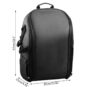 Schwarzer, schlanker Rucksack mit strukturiertem Frontpanel, Tragegriff oben, seitlichen Kompressionsriemen und Reißverschlusstaschen sowie eingetragenen Maßen 47 cm Höhe, 30 cm Breite und 15 cm Tiefe.