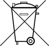 Durchgestrichene Mülltonne auf Rollen – Symbol, das anzeigt, dass das Gerät nicht in den Hausmüll gegeben werden darf.