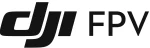 DJI FPV Logo, schwarzes Markenlogo mit einem stilisierten linken dji-Symbol und dem Schriftzug FPV rechts.